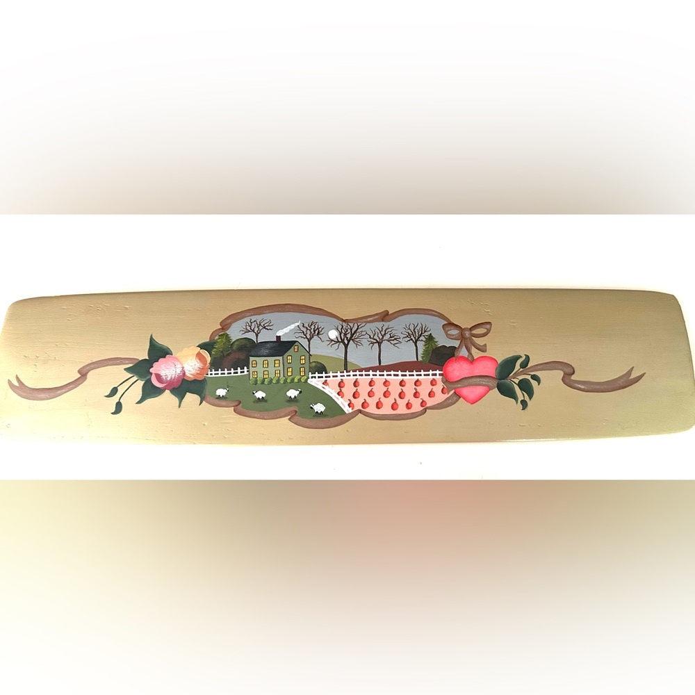 Artisan Hand Painted Wood Wall Plaque Art Colonial Home Cottage Sheep Farmhouse